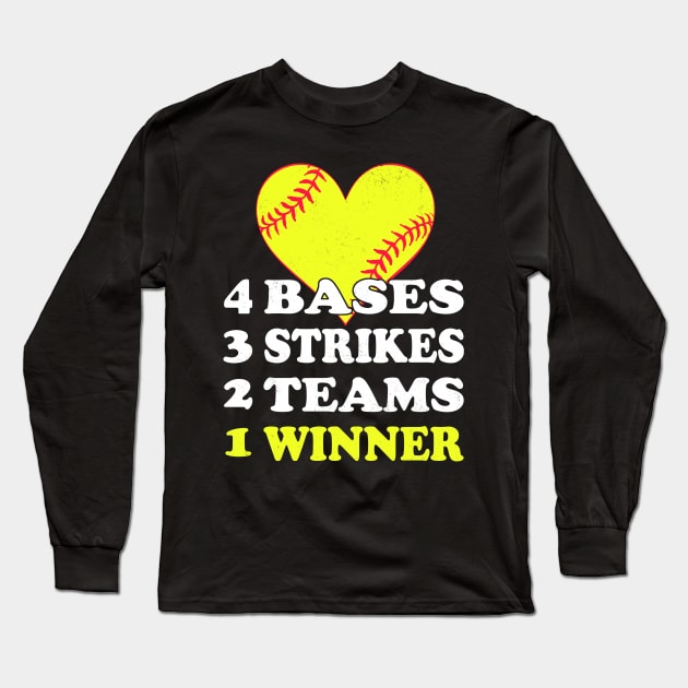 4 Bases 3 Strikes 2 Teams 1 Winner Baseball Long Sleeve T-Shirt by fromherotozero